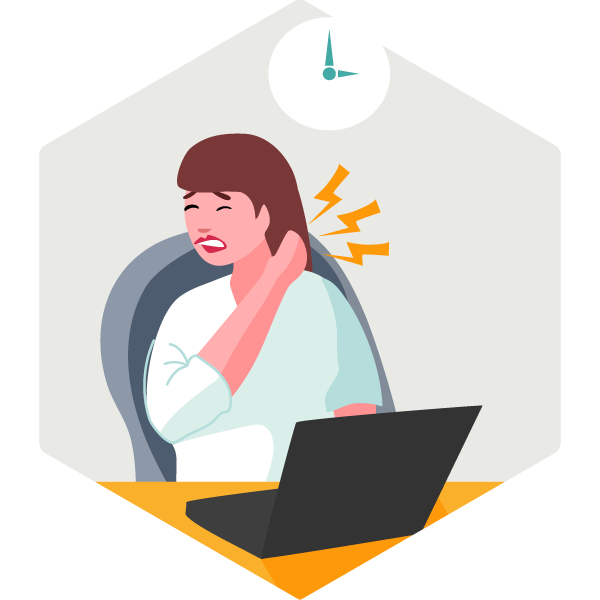 Illustration of Woman with Neck Pain sitting at computer